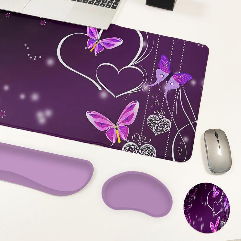 Tradescantia Purple - CIFBUY アブストラクトパープルアート 4-in-1 マウスパッドセット 人間工学に基づいたキーボードリストレスト デスクマット