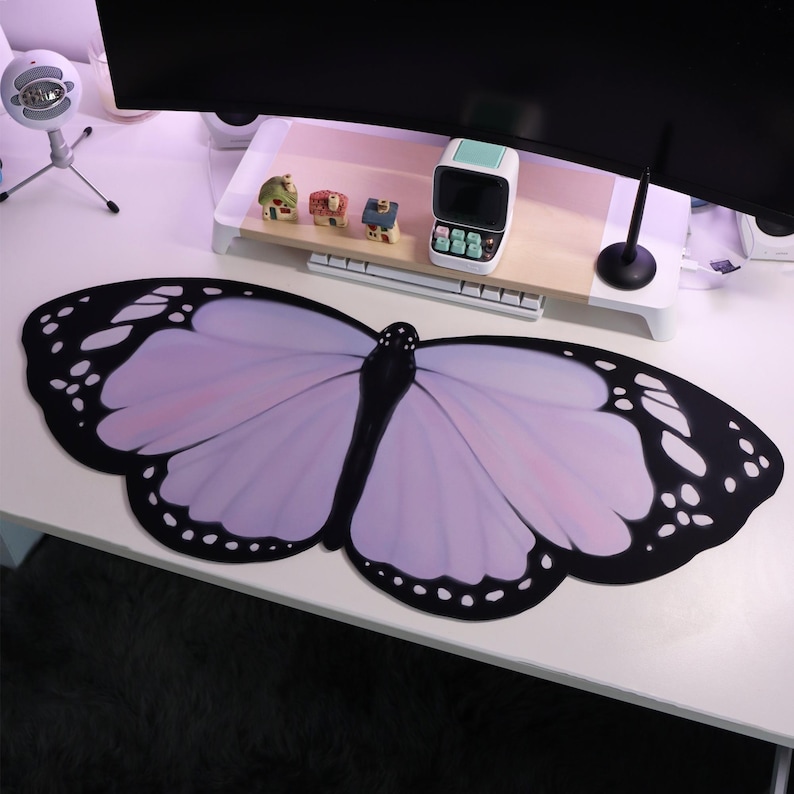 Tradescantia Purple - パープルライラックバタフライデスクマット 90x40cm キーボードかわいいアクセサリーラップトップデスクマットマウスパッドゲーム Pc カーペットデスクプロテクター