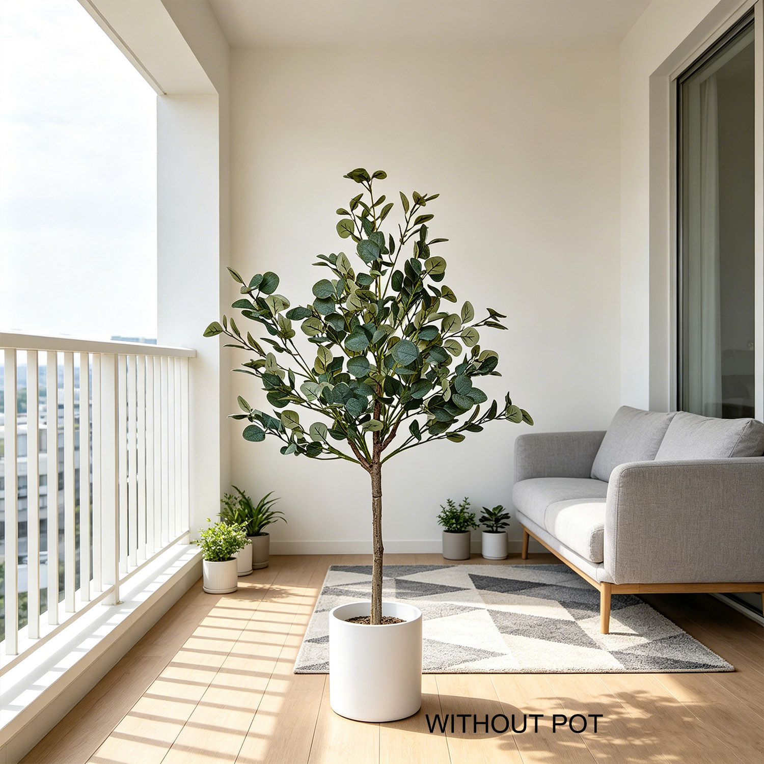 Ficus Lyrata Tree - 140cm人工ユーカリ植物、UV耐性のあるフェイクプラント、屋内外用人工植物、家庭の庭、バルコニー、リビングルームの装飾に。