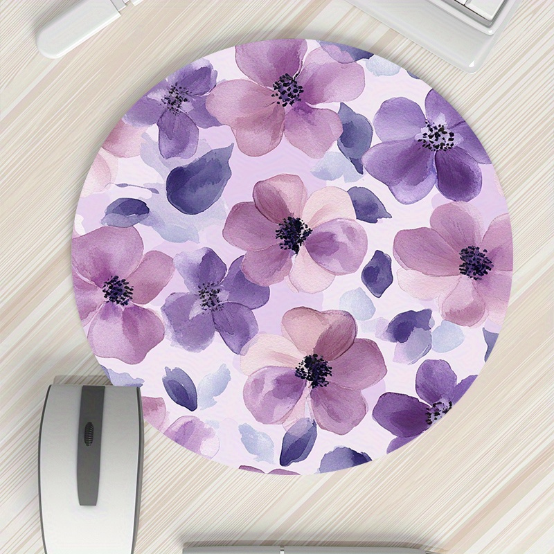 Tradescantia Purple - 1pc 紫色の花ラウンドマウスパッドノンスリップゴム表面デスクアクセサリーデスクパッド Pc セットアップアクセサリーマウスマット敷物コンピュータ
