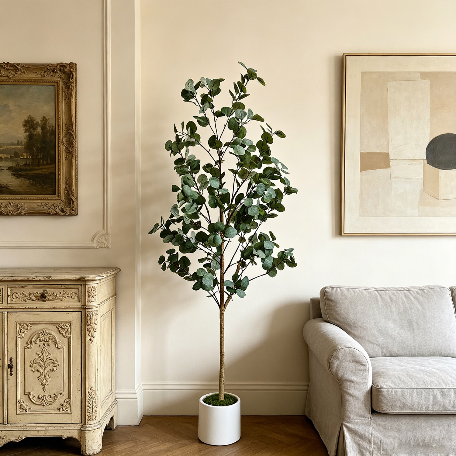 Ficus Lyrata Tree - 120-155cm/5.1フィートの人工ユーカリの木、リアルなフェイクグリーン、家庭、庭、オフィス、リビングルームの装飾、屋内用