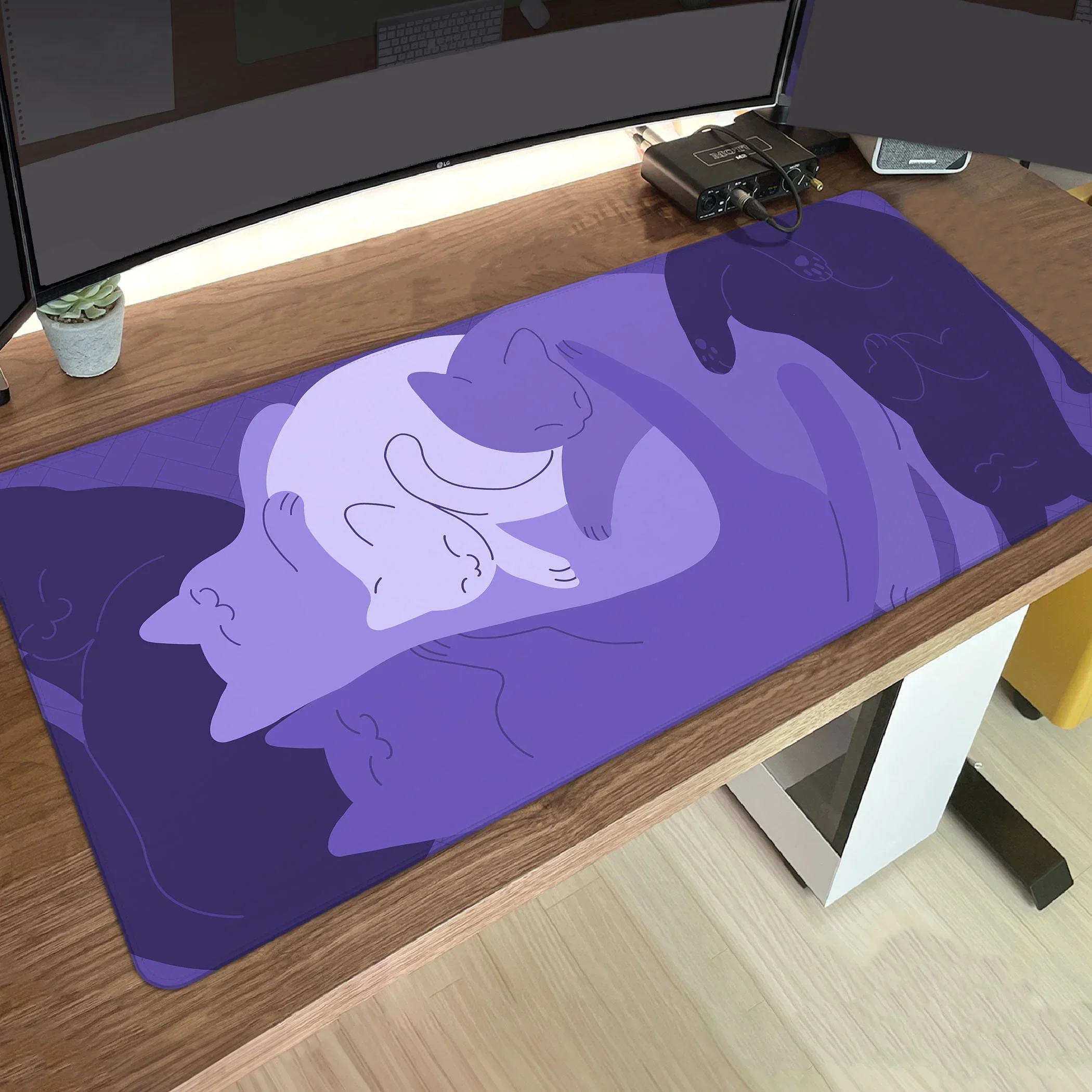 Tradescantia Purple - パープルキャッツデスクマット猫マウスパッドオフィスゲームラップトップマウスマット、ダークマゼンタマウスパッドかわいい、かわいいデスクマット大型ゲーマーカーペット