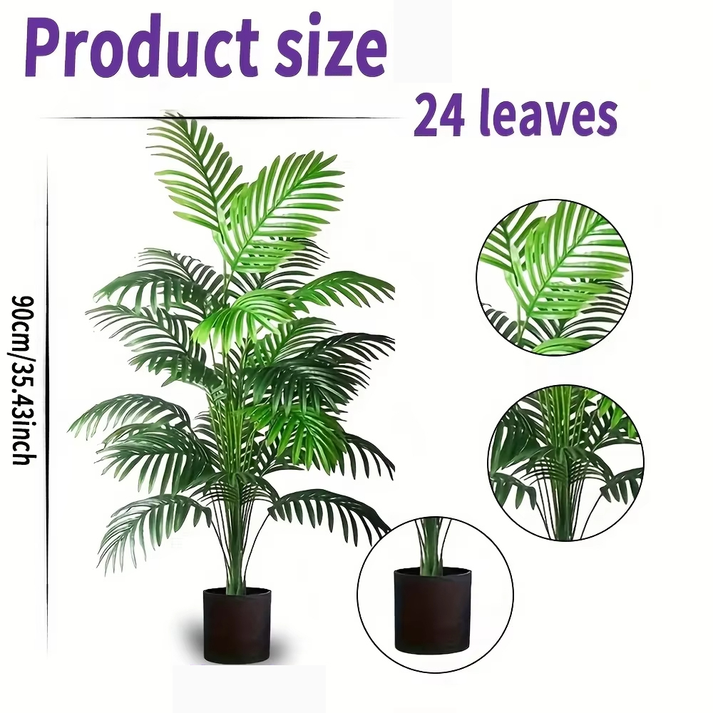 24枚の葉を持つアレカヤシの人工観葉植物、鉢植えのプラスチッ - Ficus Lyrata Tree のレビューと価格