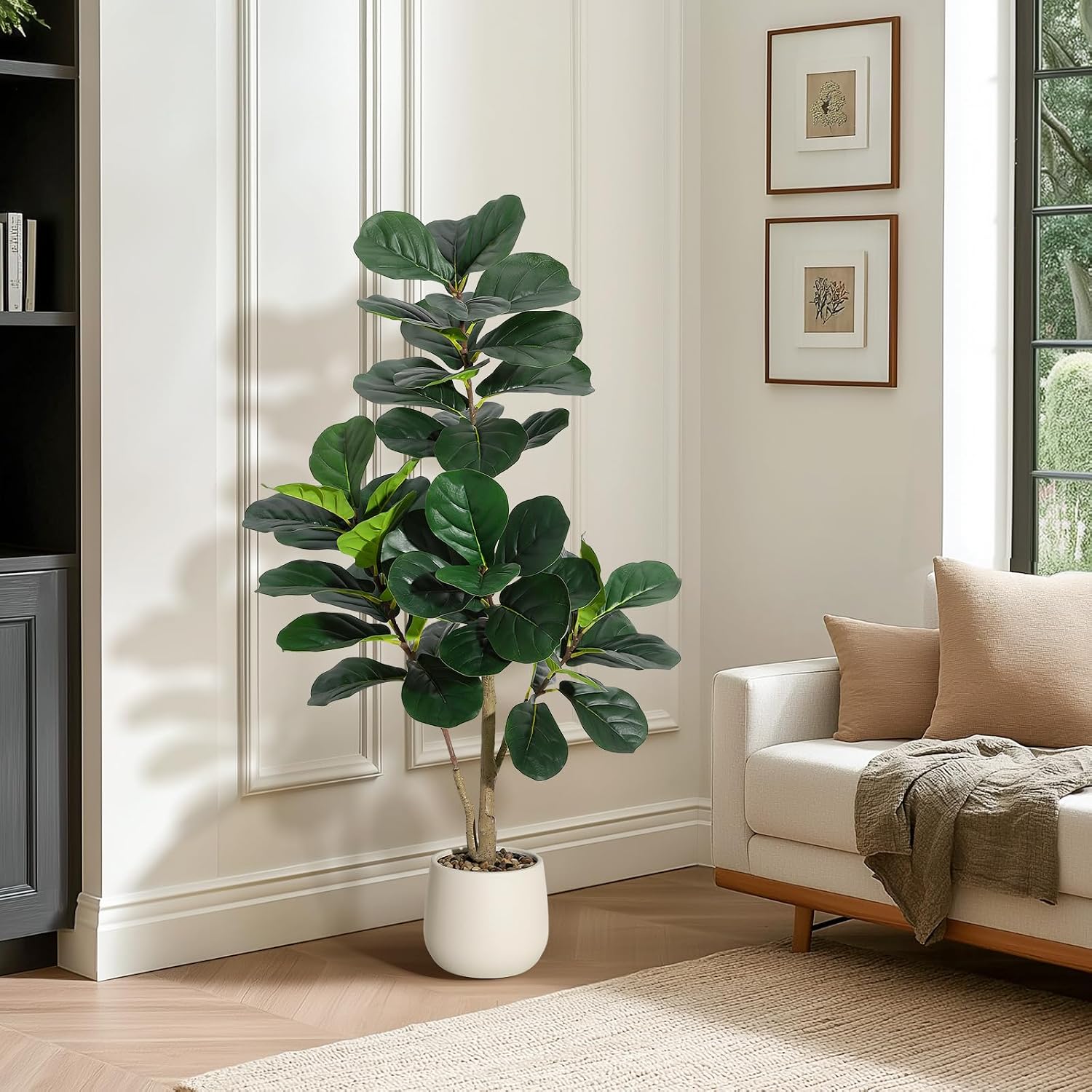 高さ約1.2mの人工フィドルリーフフィグツリー。48枚の葉が - Ficus Lyrata Tree のレビューと価格