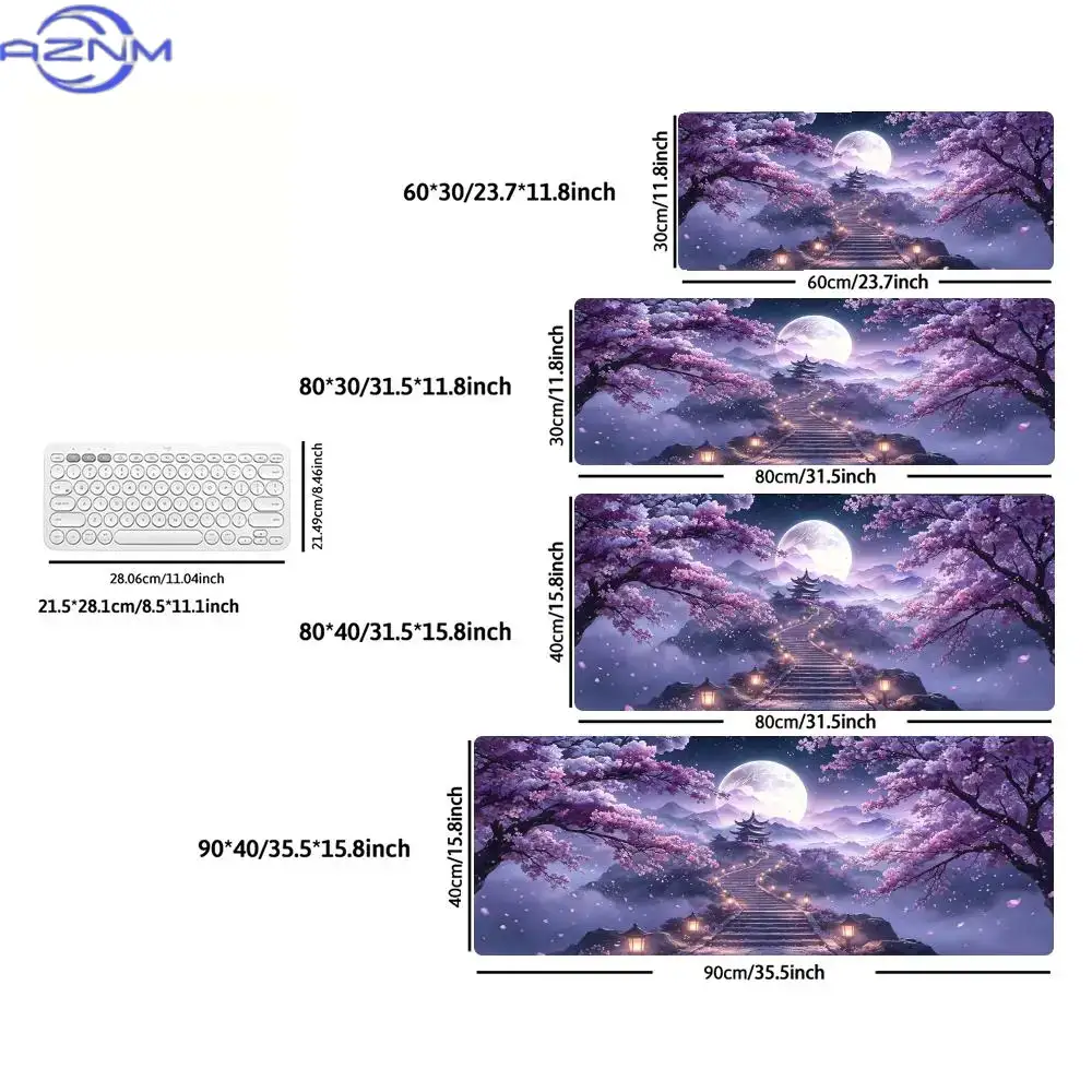 紫色の桜が咲き誇る月明かりの湖をモチーフにした大型マウスパッ - Tradescantia Purple のレビューと価格