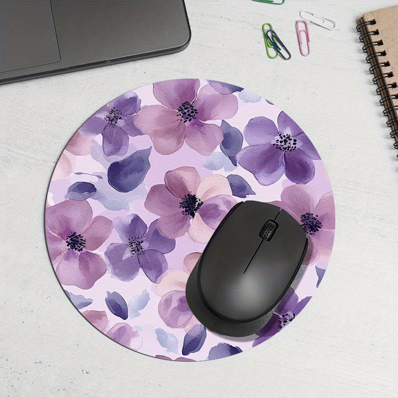 1pc 紫色の花ラウンドマウスパッドノンスリップゴム表面デス - Tradescantia Purple のレビューと価格