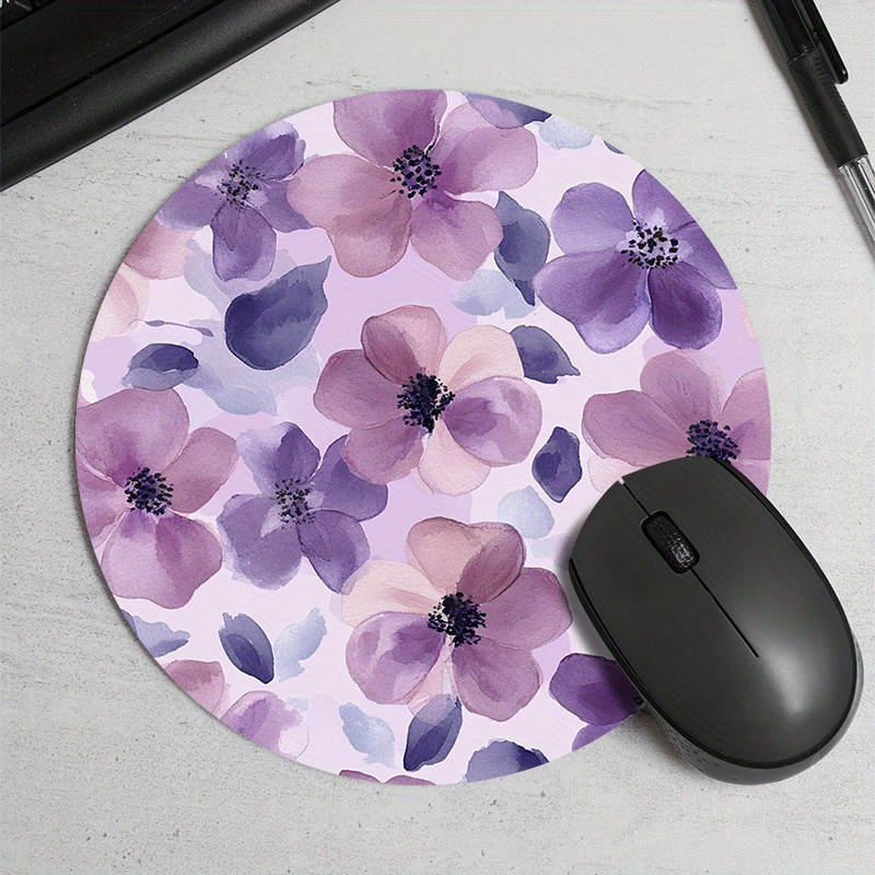 1pc 紫色の花ラウンドマウスパッドノンスリップゴム表面デス - Tradescantia Purple のレビューと価格