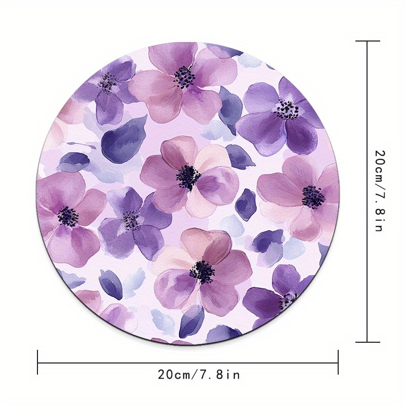 1pc 紫色の花ラウンドマウスパッドノンスリップゴム表面デス - Tradescantia Purple のレビューと価格