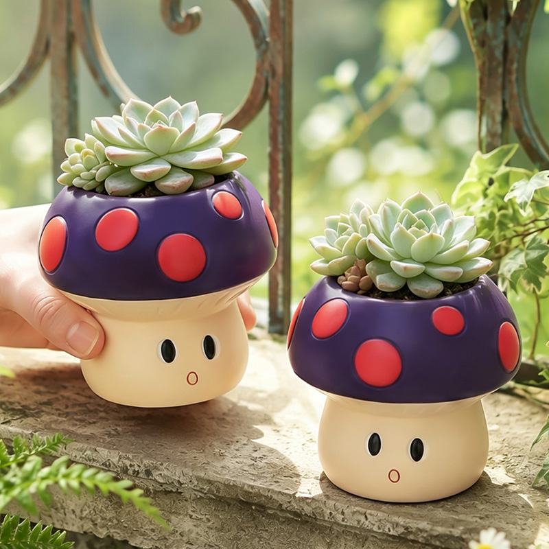 かわいい漫画風キノコ型レジン多肉植物プランター ミニサボテン - Echeveria Succulent のレビューと価格