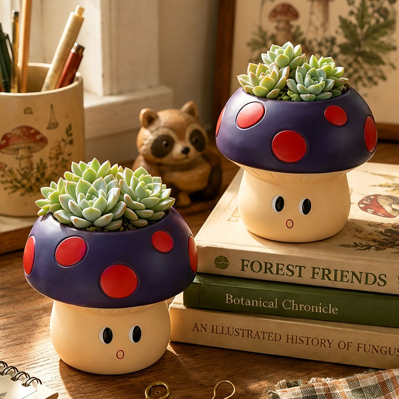 かわいい漫画風キノコ型レジン多肉植物プランター ミニサボテン - Echeveria Succulent のレビューと価格