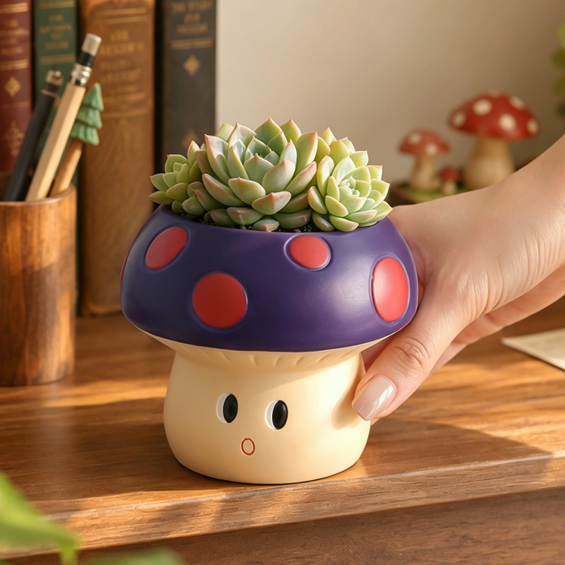 かわいい漫画風キノコ型レジン多肉植物プランター ミニサボテン - Echeveria Succulent のレビューと価格
