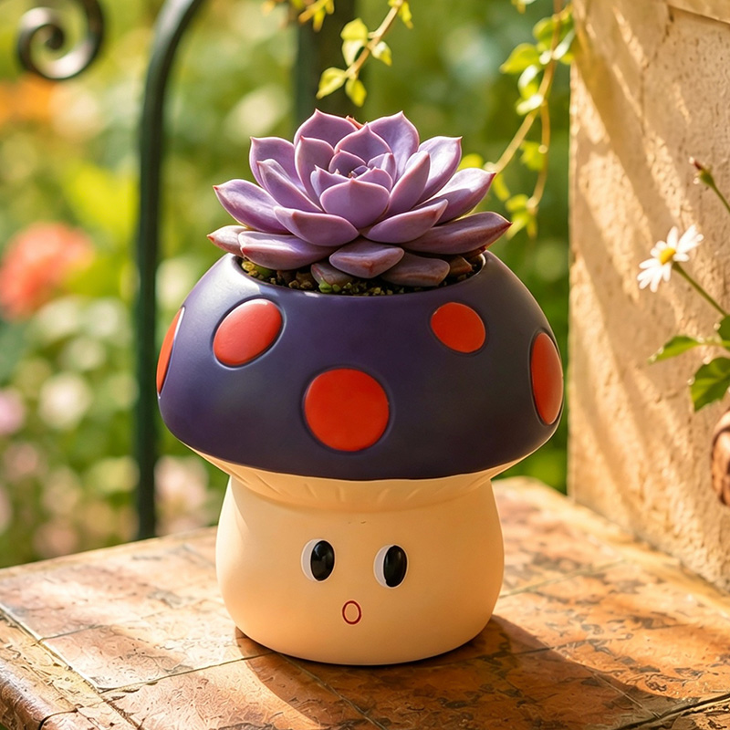 かわいい漫画風キノコ型レジン多肉植物プランター ミニサボテン - Echeveria Succulent のレビューと価格